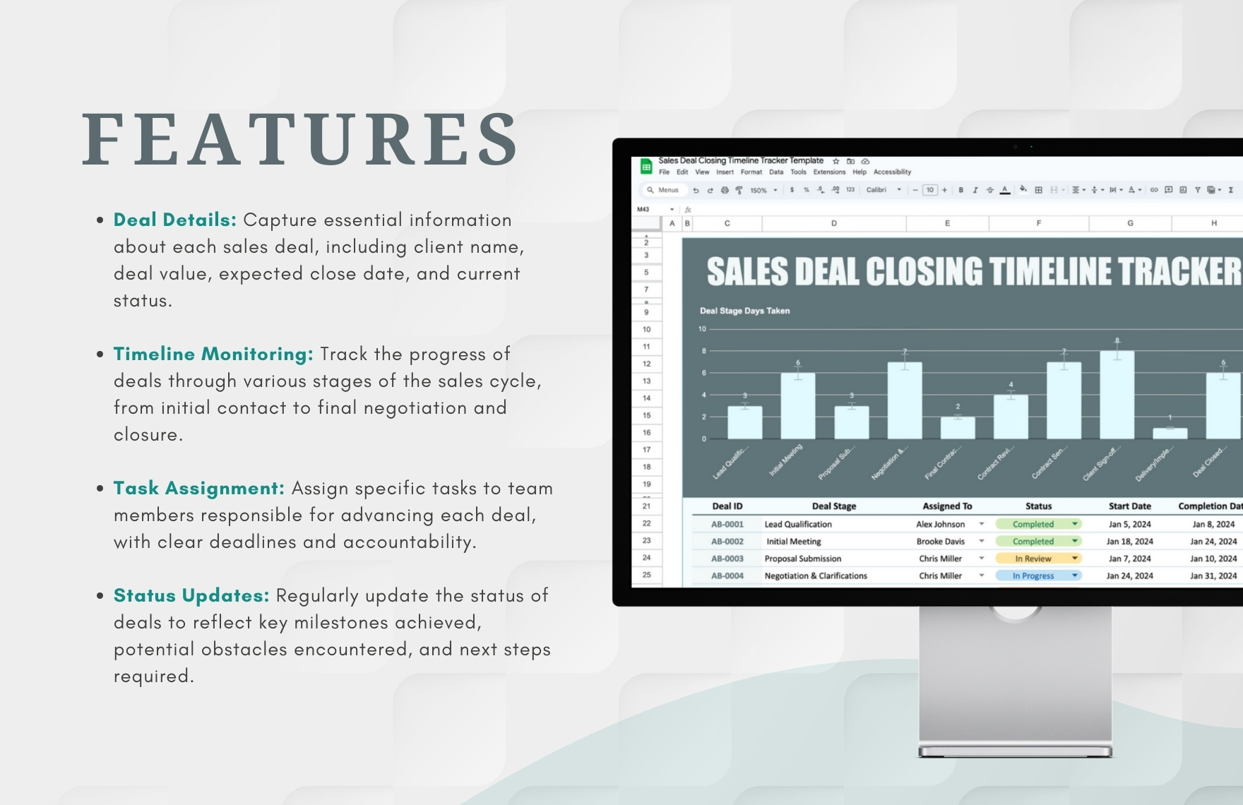 Sales Deal Closing Timeline Tracker Template