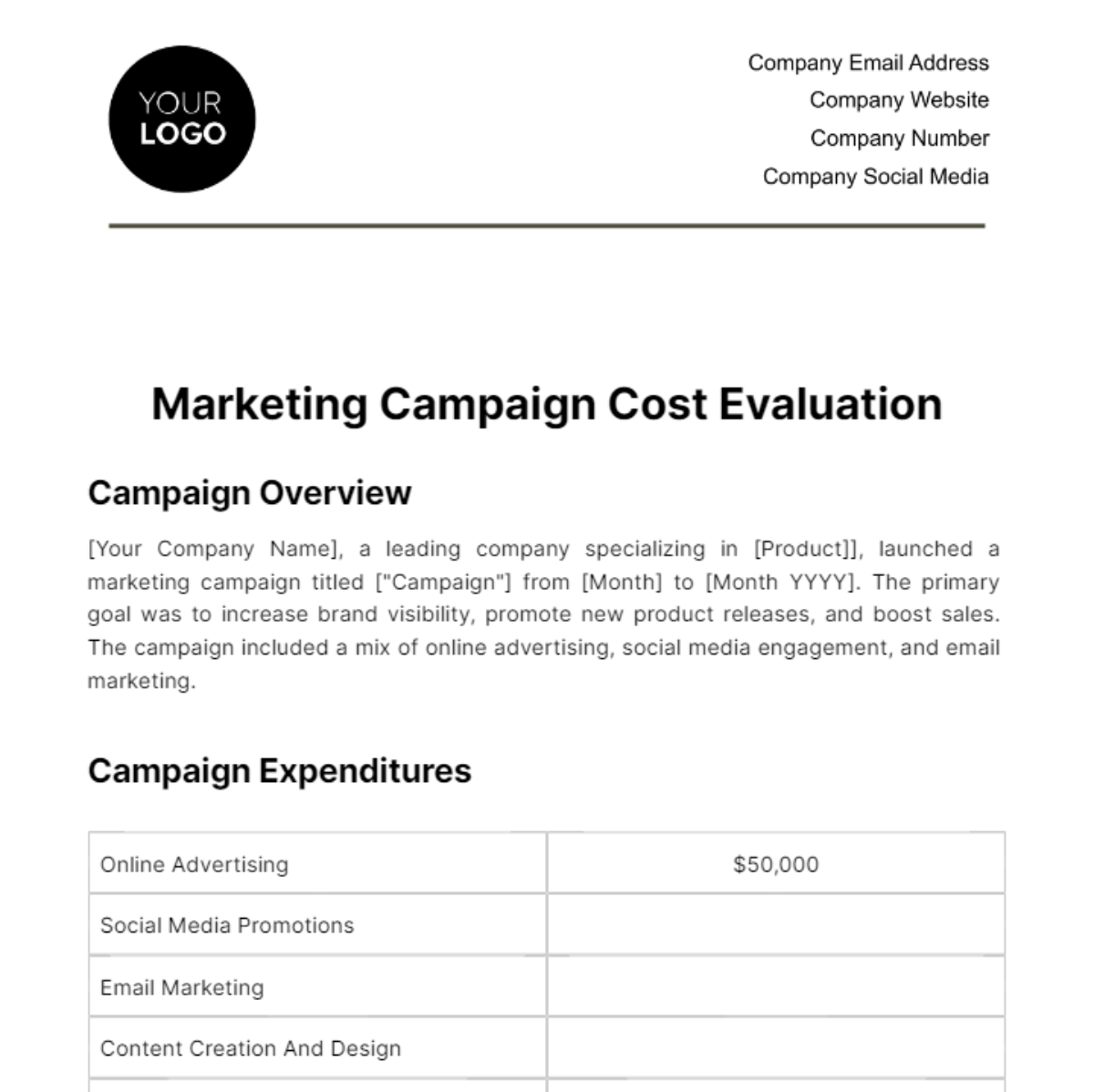 Free Marketing Campaign Cost Evaluation Template
