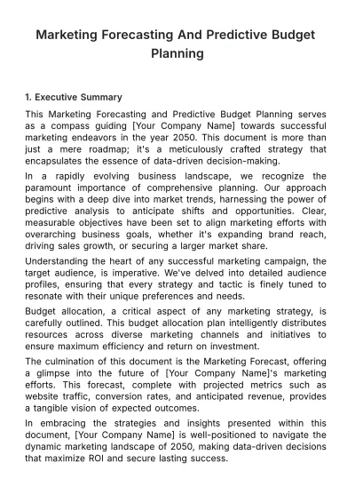 Free Marketing Forecasting and Predictive Budget Planning Template to Edit Online