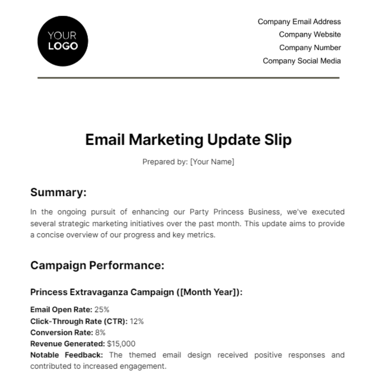 Email Marketing Update Slip Template