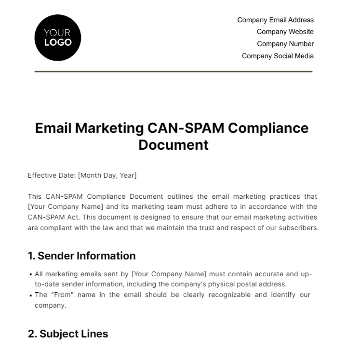 Email Marketing CAN-SPAM Compliance Document Template