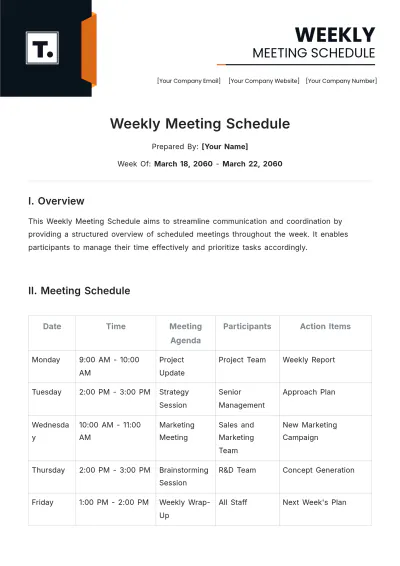 Free Weekly Meeting Schedule Template to Edit Online