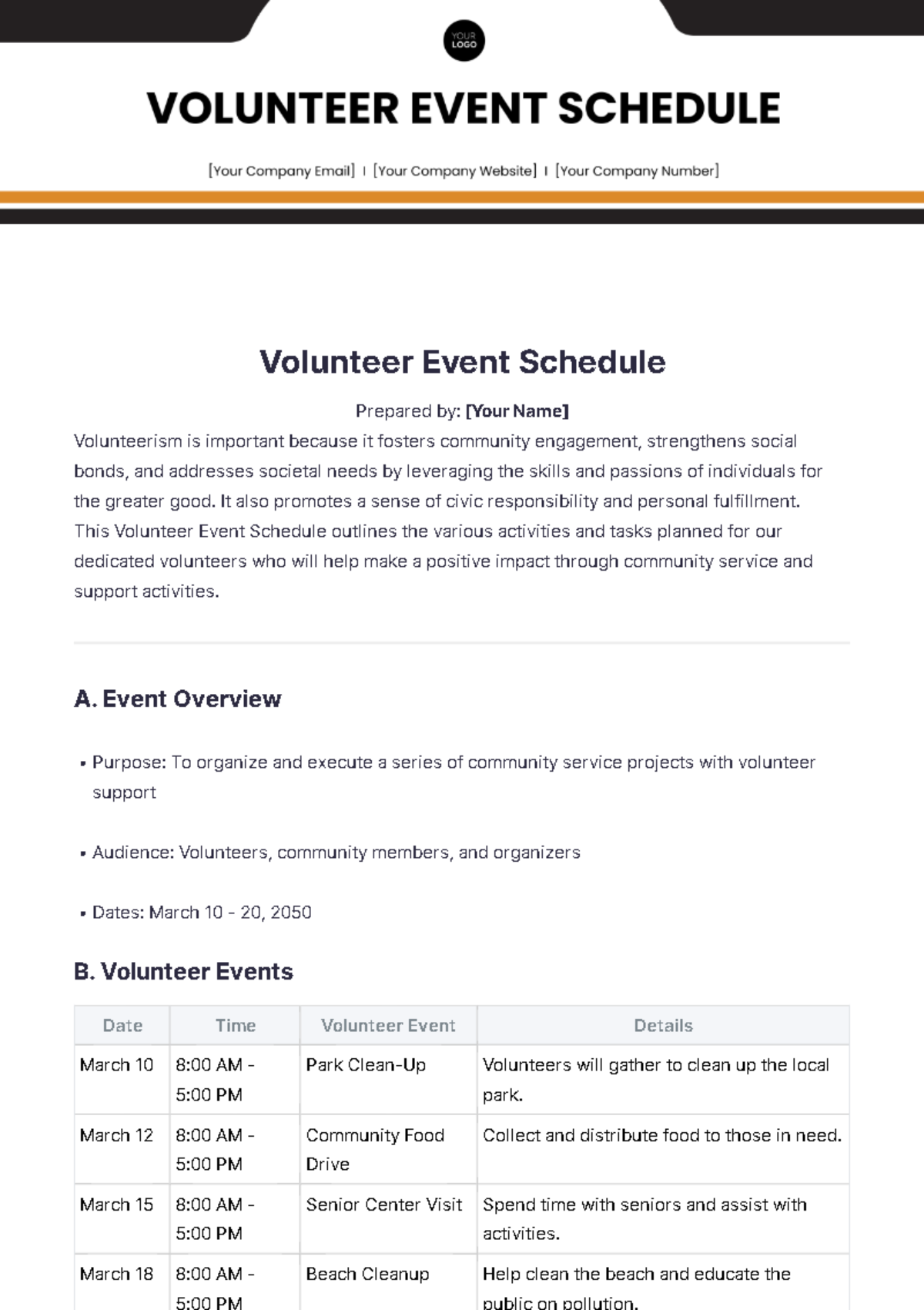 Volunteer Event Schedule Template - Edit Online & Download