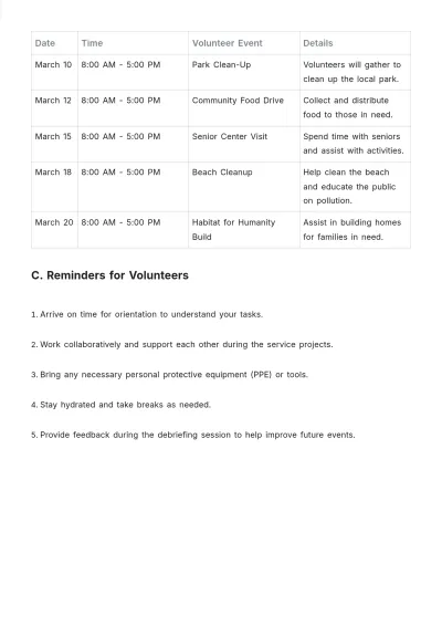 Free Volunteer Event Schedule Template to Edit Online