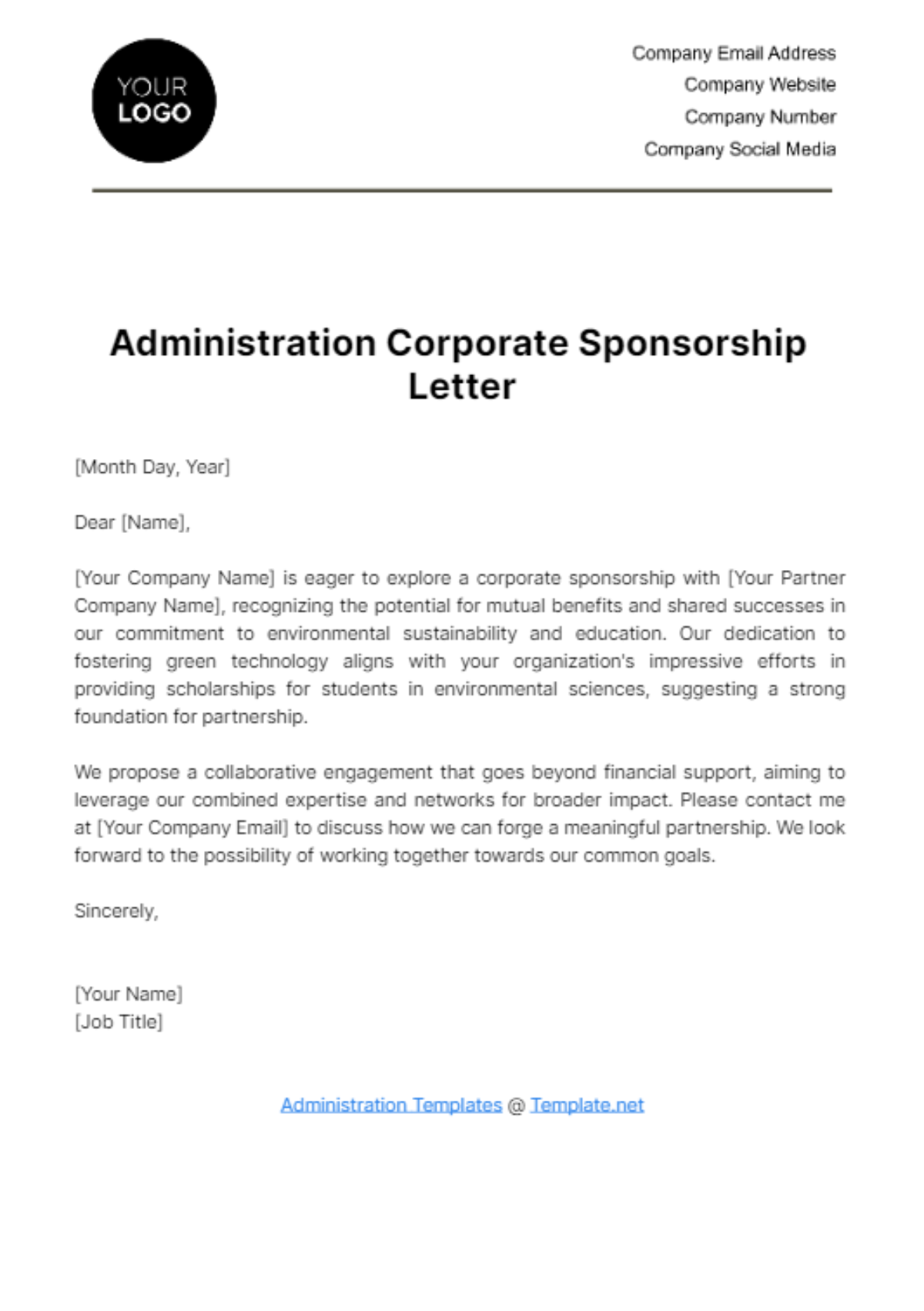 Administration Corporate Sponsorship Letter Template