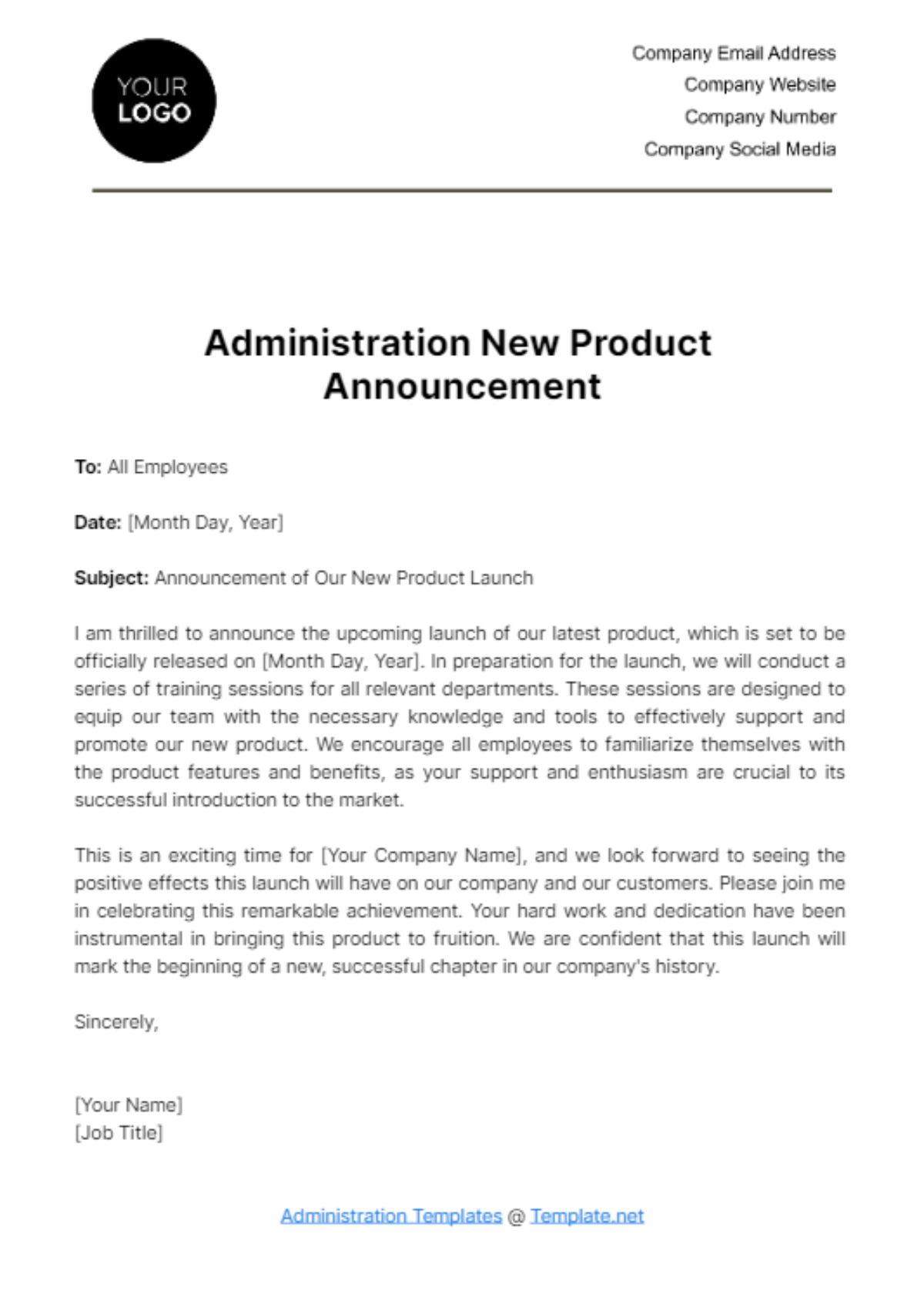 Administration New Product Announcement Template - Edit Online & Download