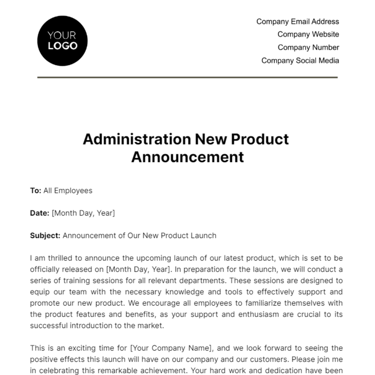 Administration New Product Announcement Template Edit Online And Download Example 