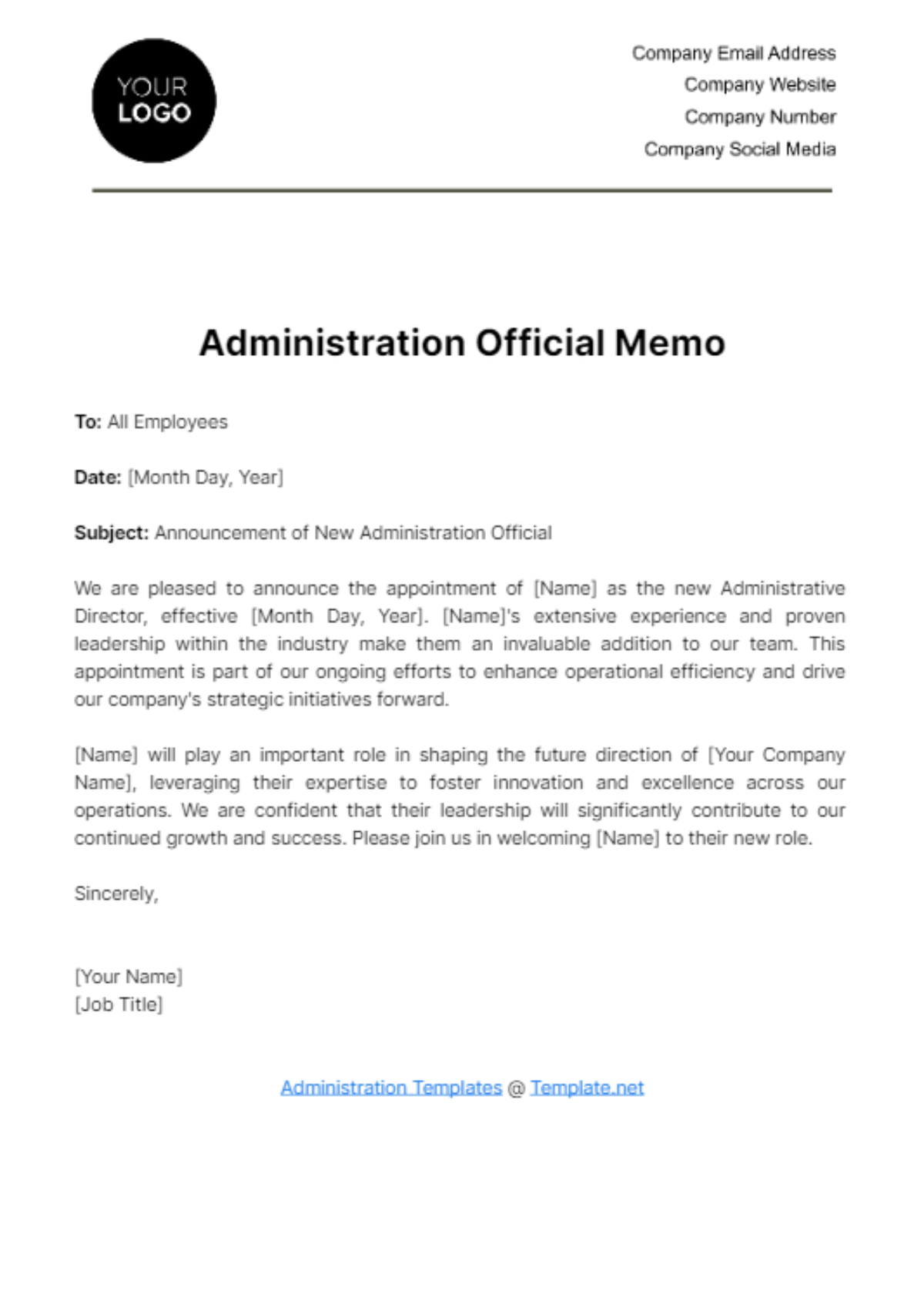Administration Official Memo Template