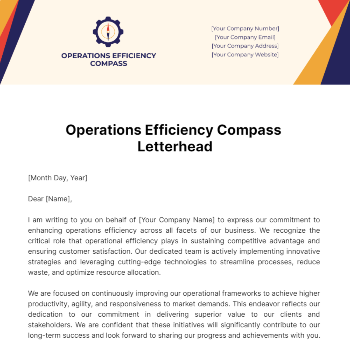 Operations Efficiency Compass Letterhead Template