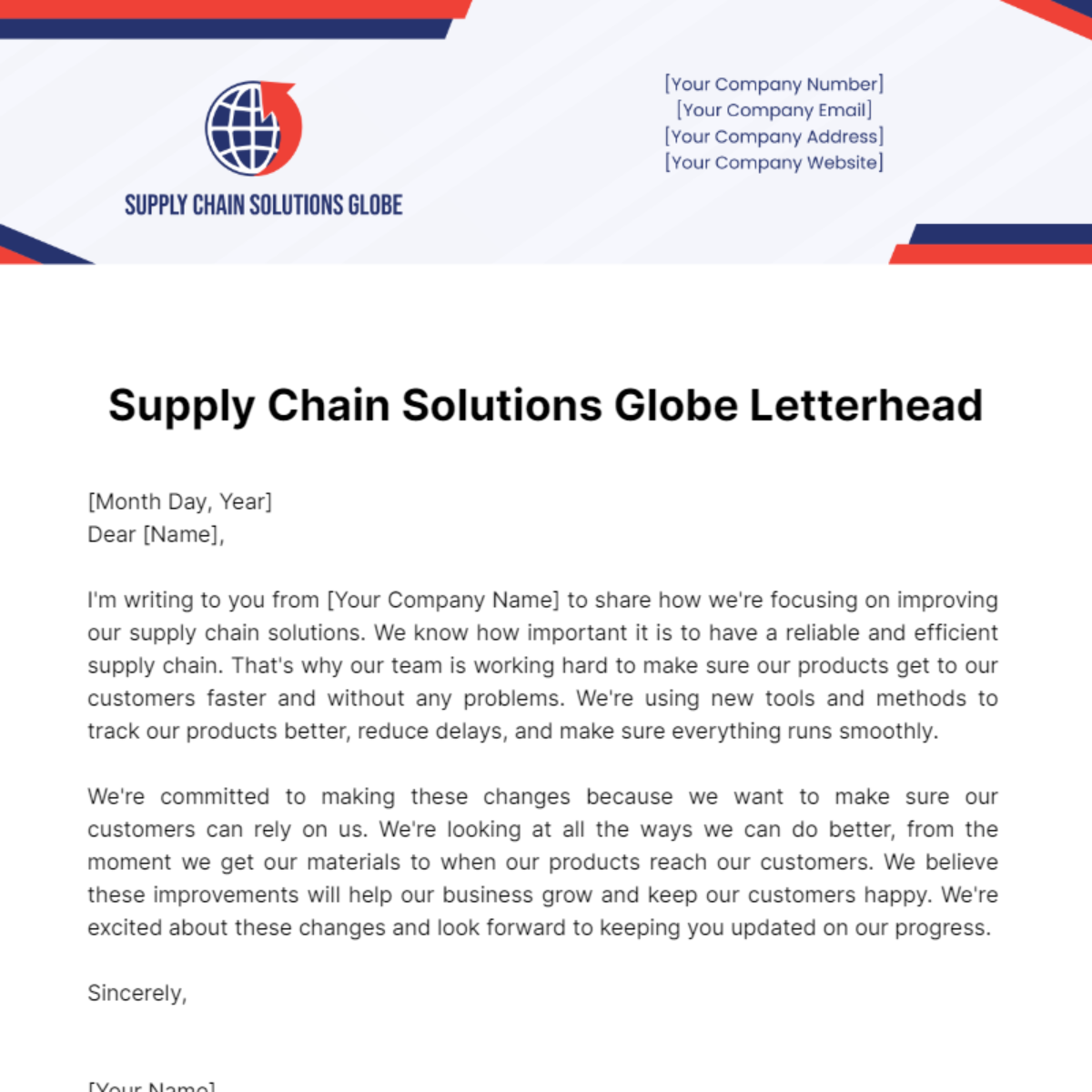 Supply Chain Solutions Globe Letterhead Template