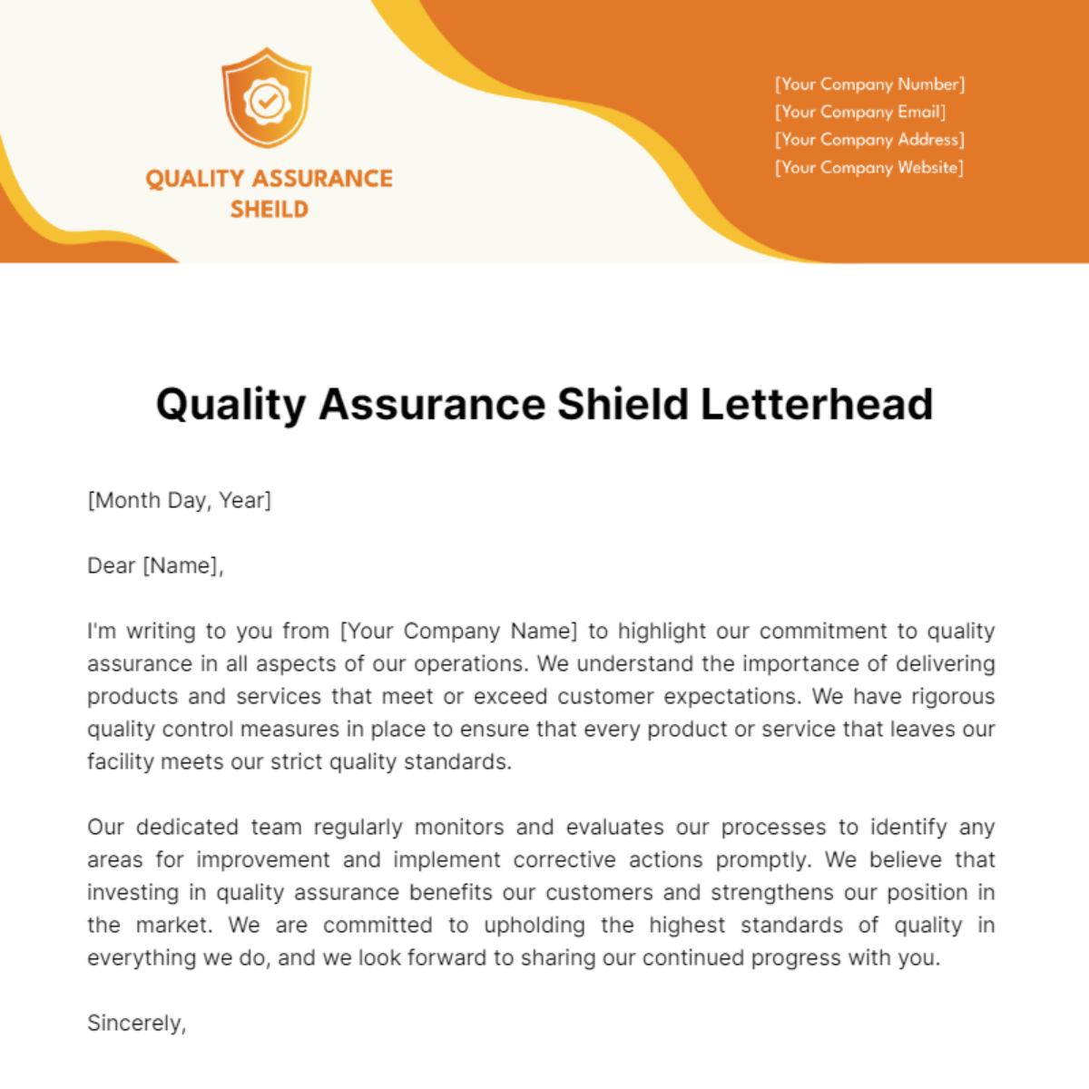 Quality Assurance Shield Letterhead Template