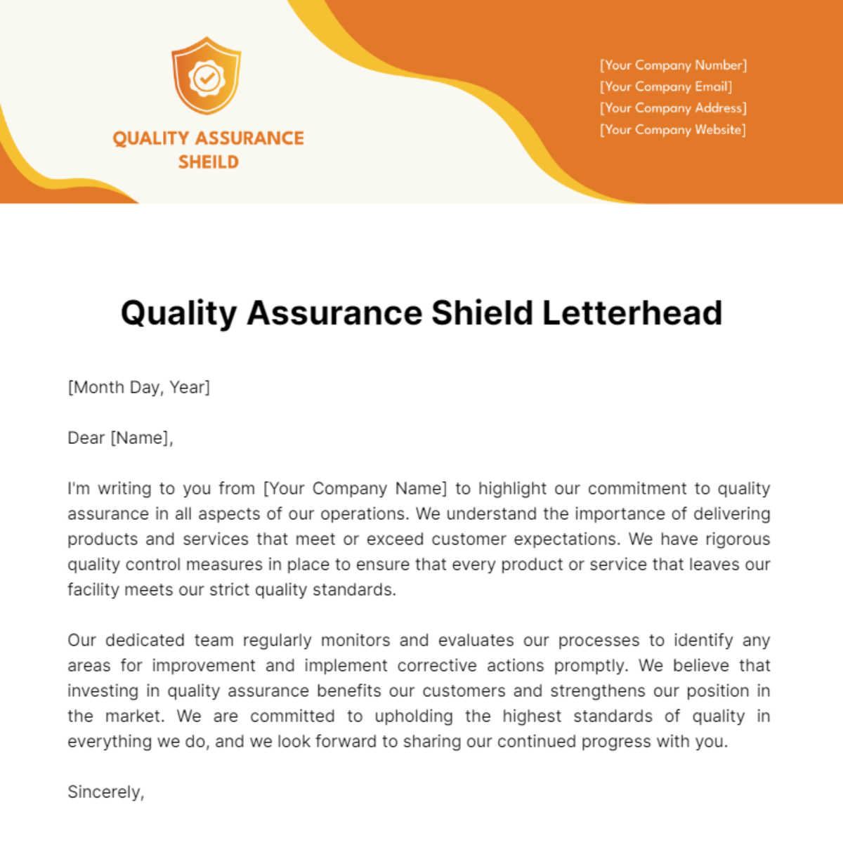 Quality Assurance Shield Letterhead Template - Edit Online & Download