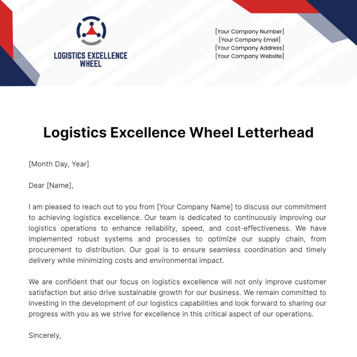 Logistics Excellence Wheel Letterhead Template - Edit Online & Download