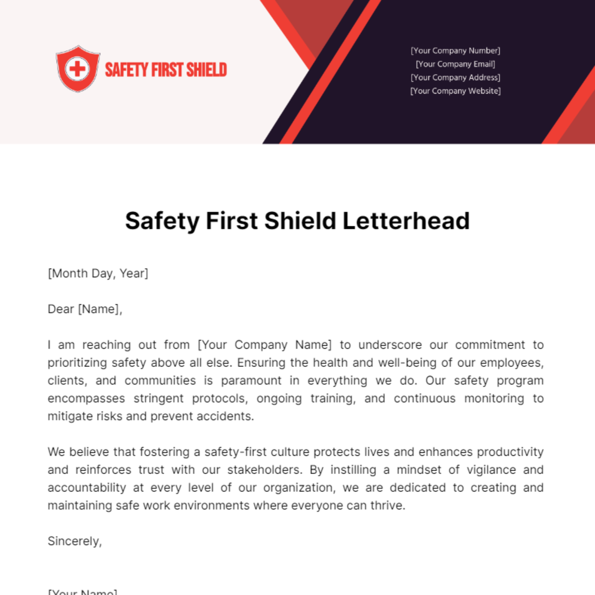 Safety First Shield Letterhead Template