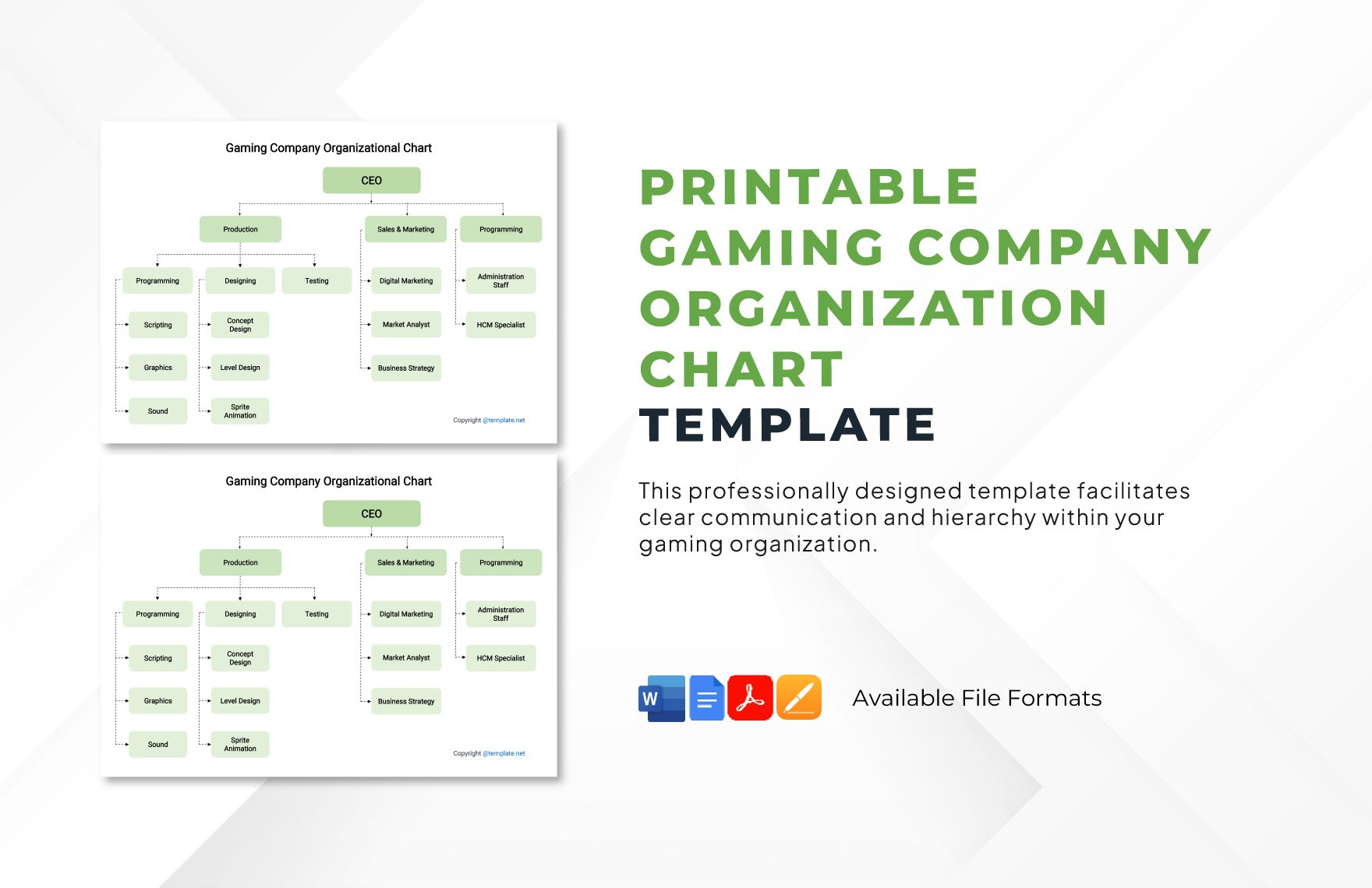 Printable Gaming Company Organizational Chart Template