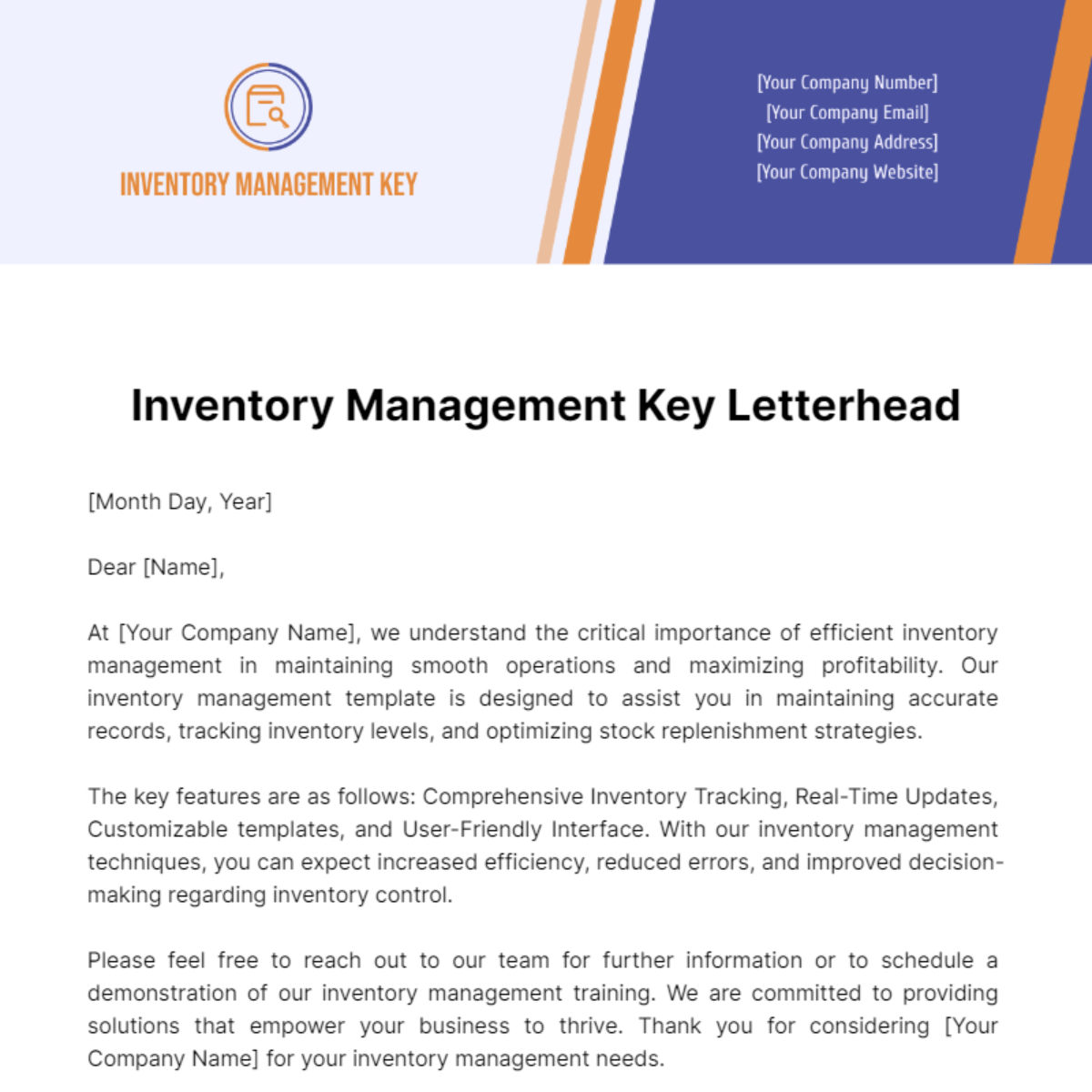 Inventory Management Key Letterhead Template