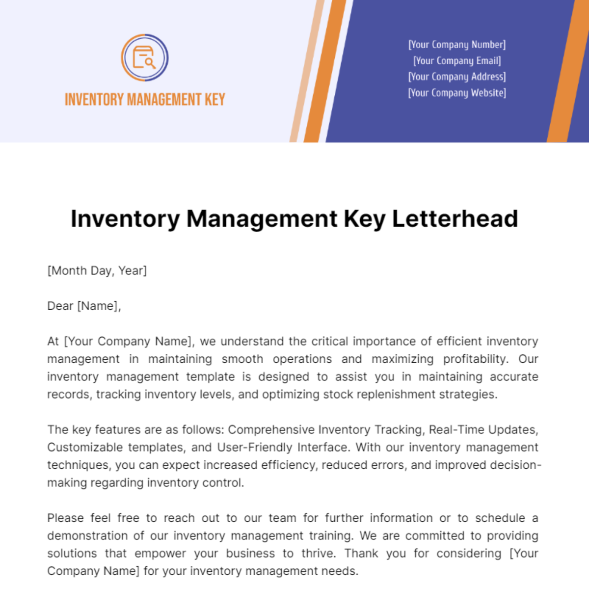 Inventory Management Key Letterhead Template - Edit Online & Download