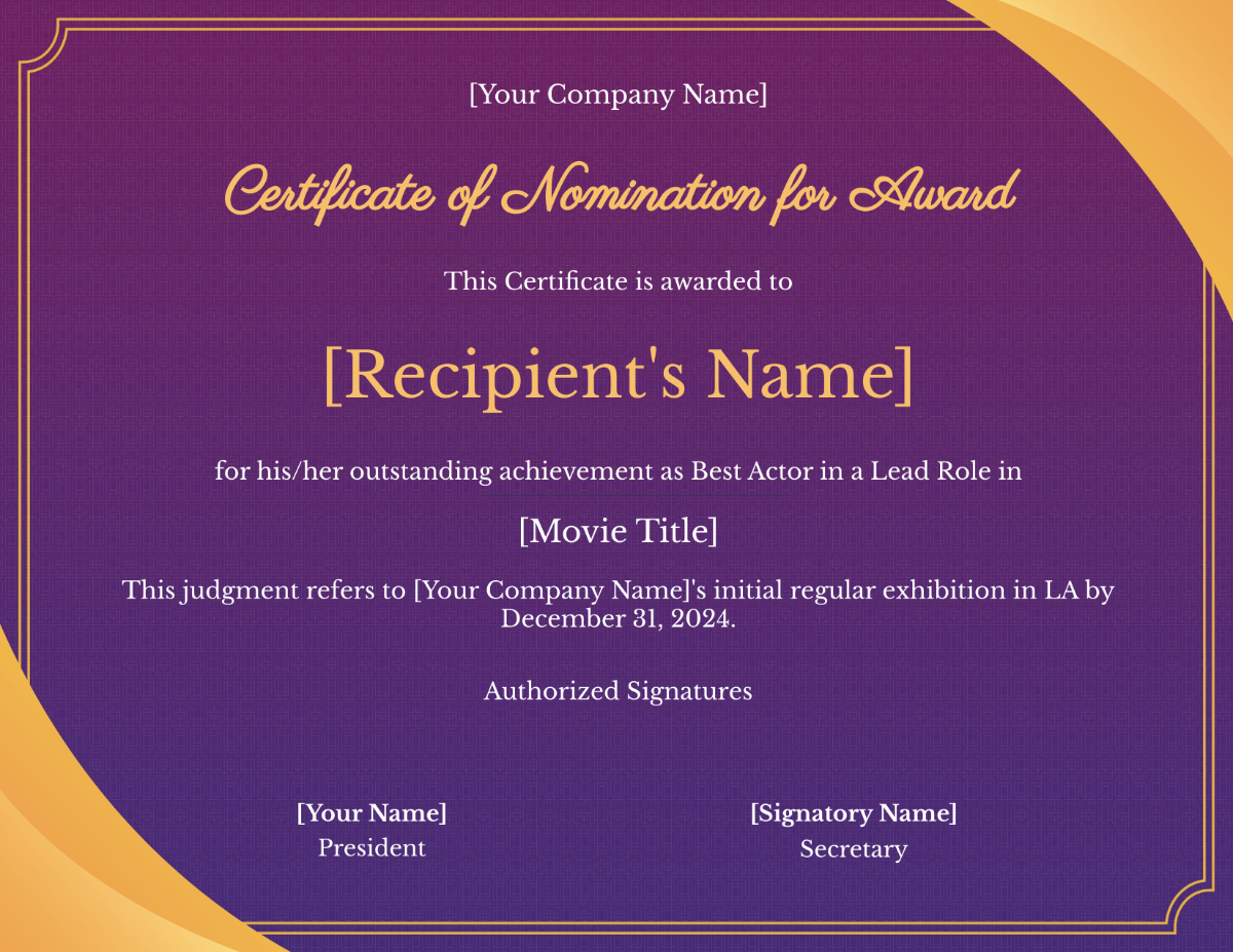 The Academy Awards Certificate Template