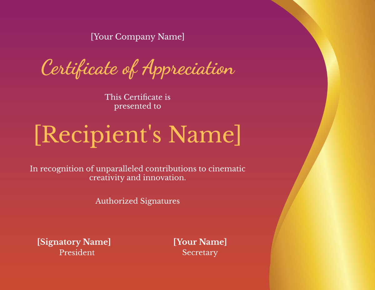 The Academy Awards Appreciation Certificate Template