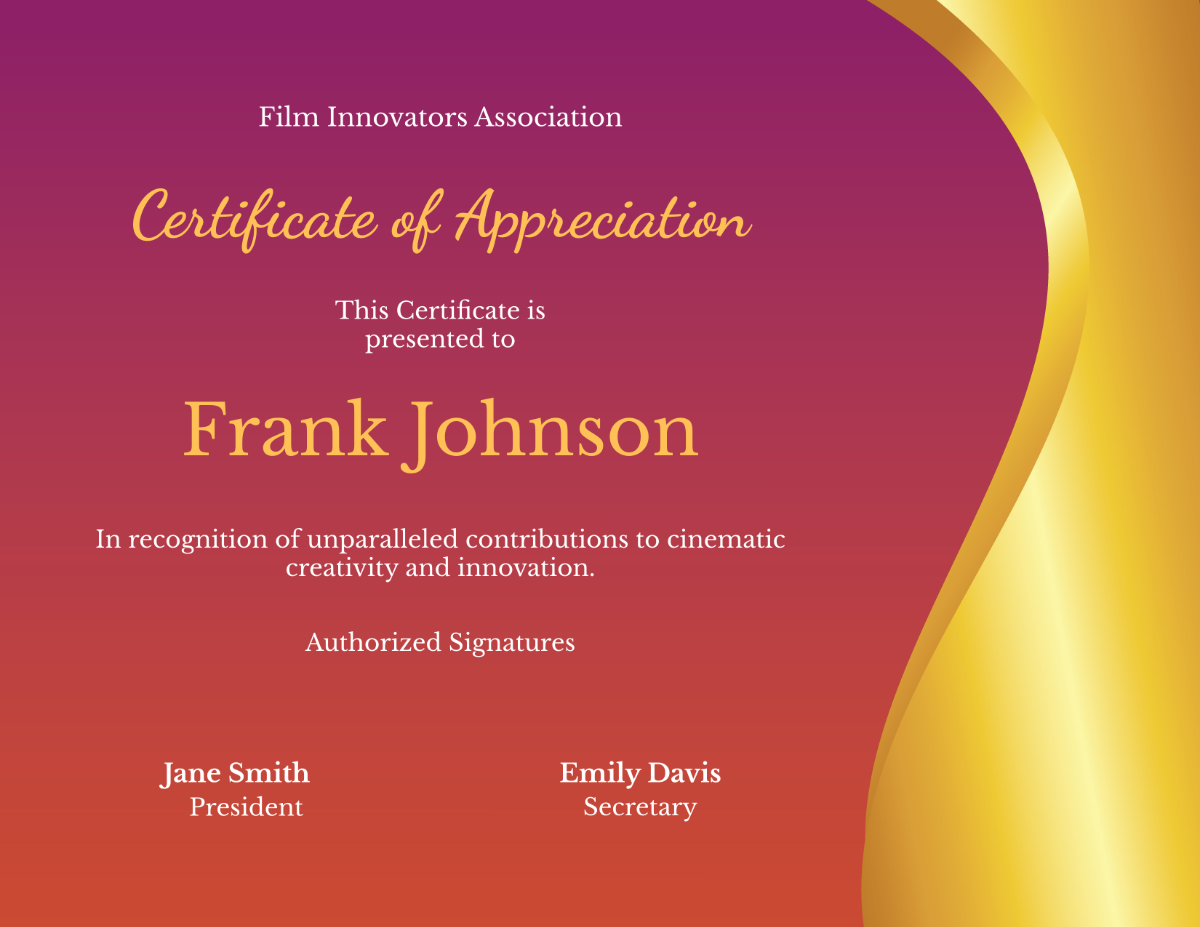 The Academy Awards Appreciation Certificate