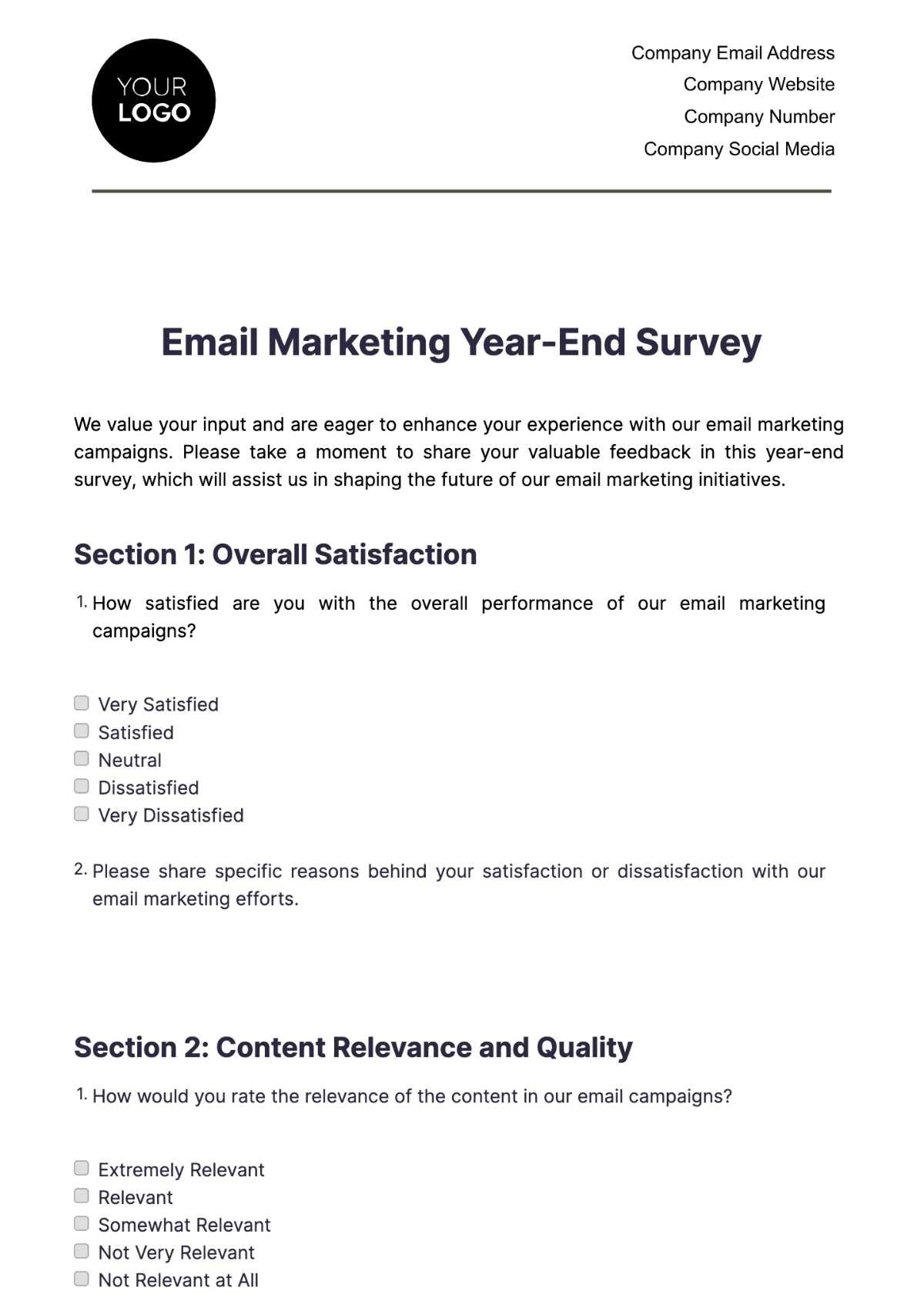 Email Marketing Year-End Survey Template