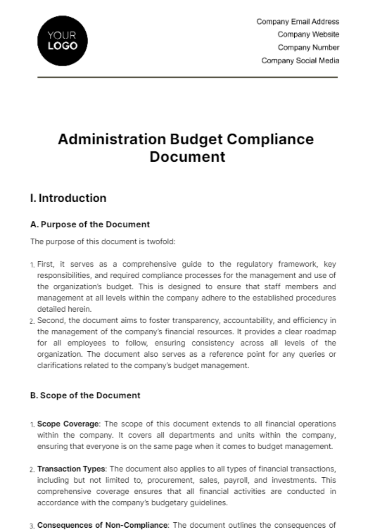 Free Administration Budget Compliance Document Template