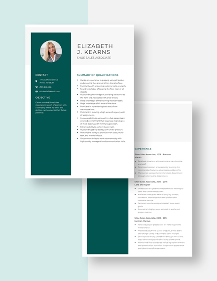 Shoe Sales Associate Resume Template - Word, Apple Pages | Template.net