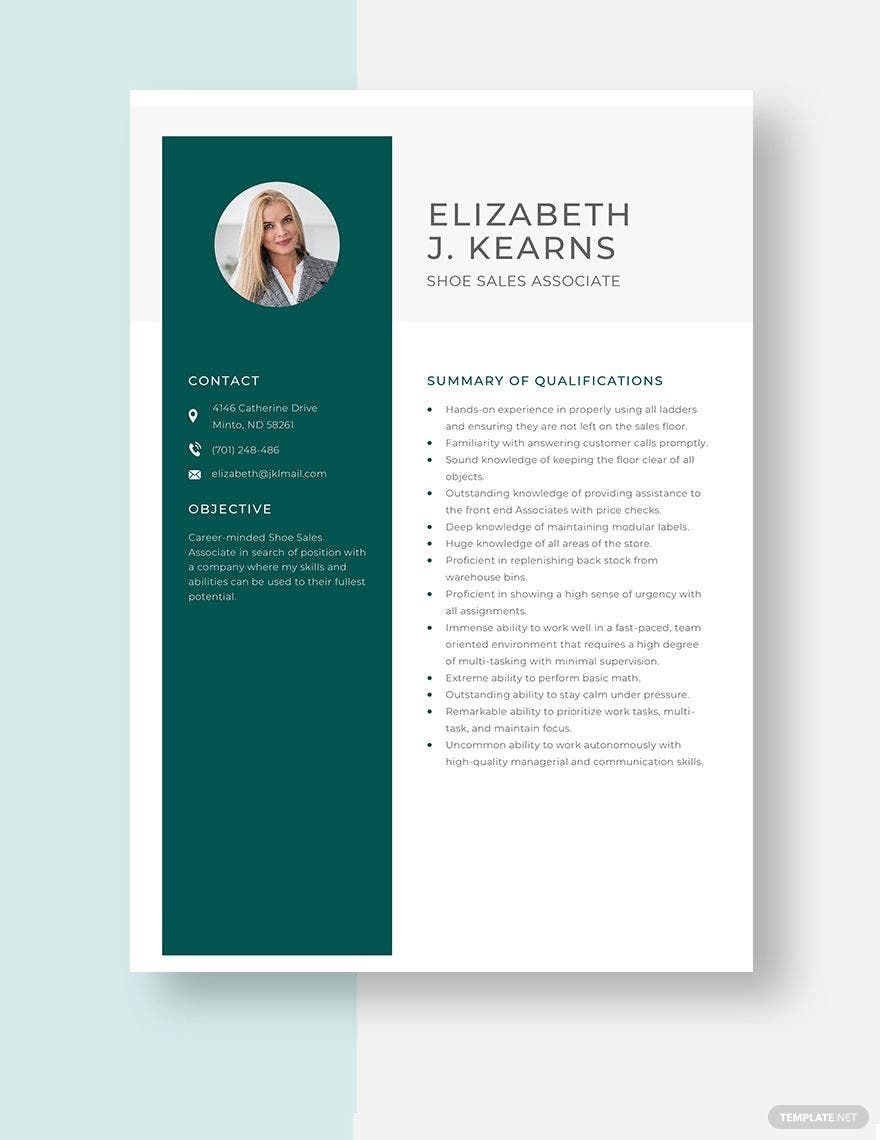 Shoe Sales Associate Resume Template