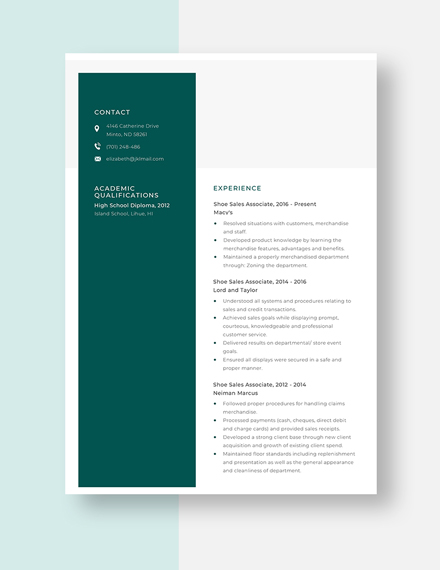 Shoe Sales Associate Resume Template - Word, Apple Pages | Template.net