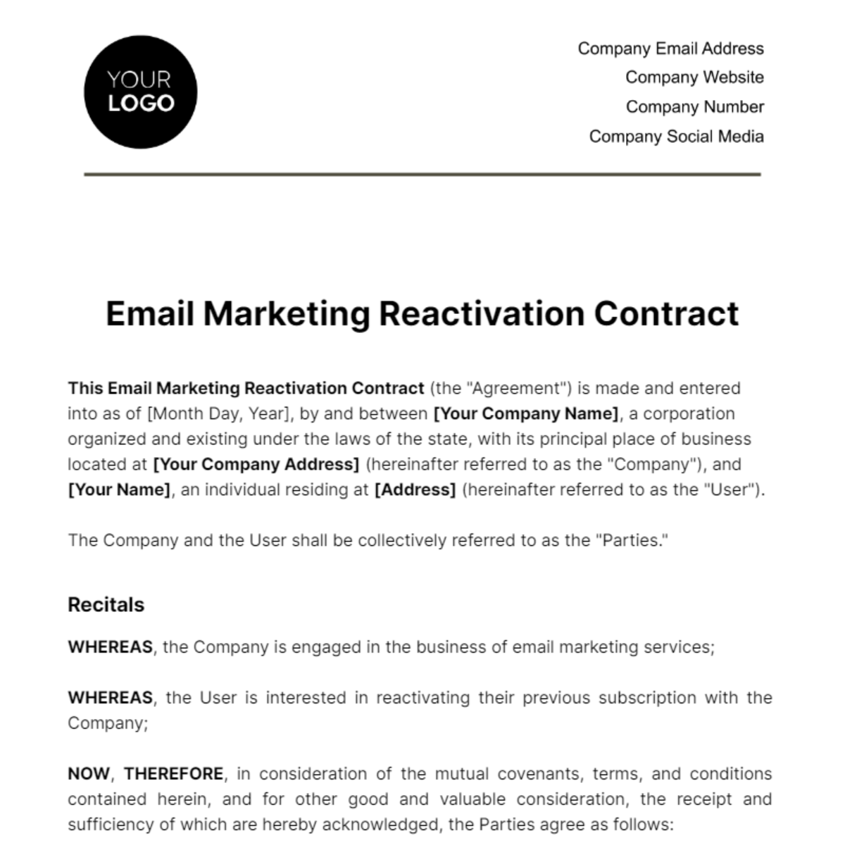 Free Email Marketing Reactivation Contract Template
