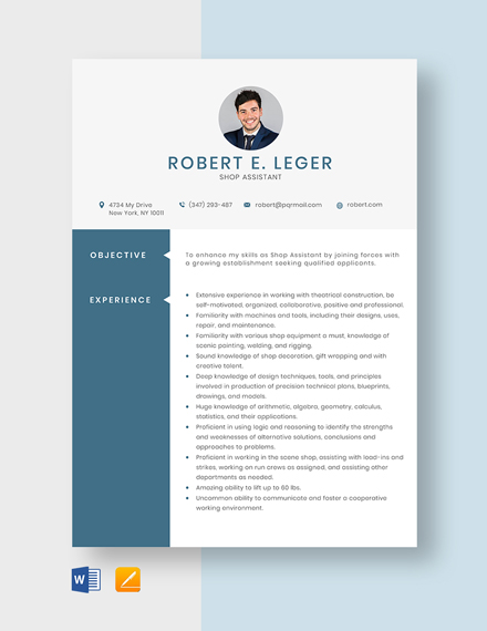Free Shop Assistant Resume Template - Word, Apple Pages | Template.net