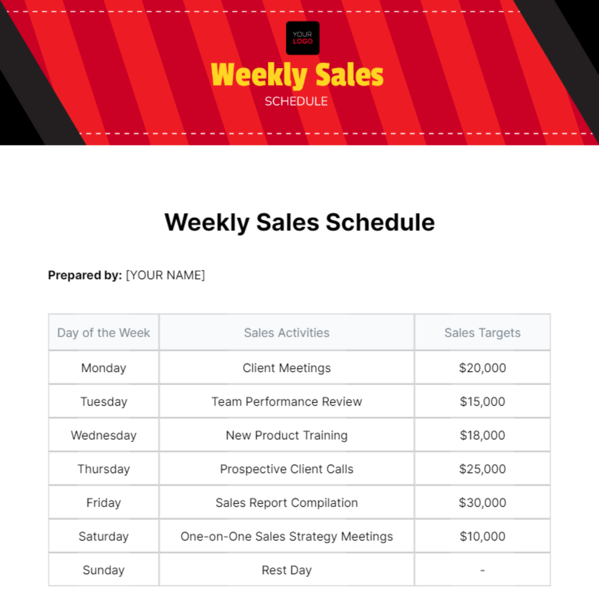 Weekly Sales Schedule Template