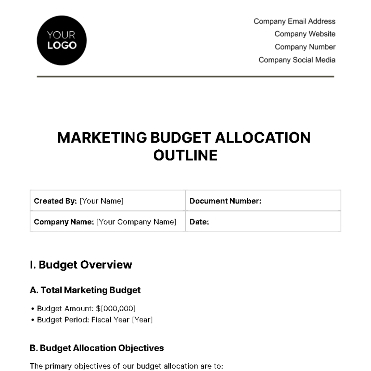 Free Marketing Budget Allocation Outline Template