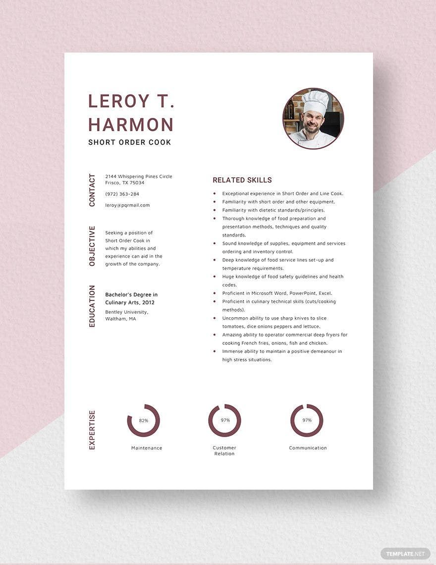 Free Short Order Cook Resume Template