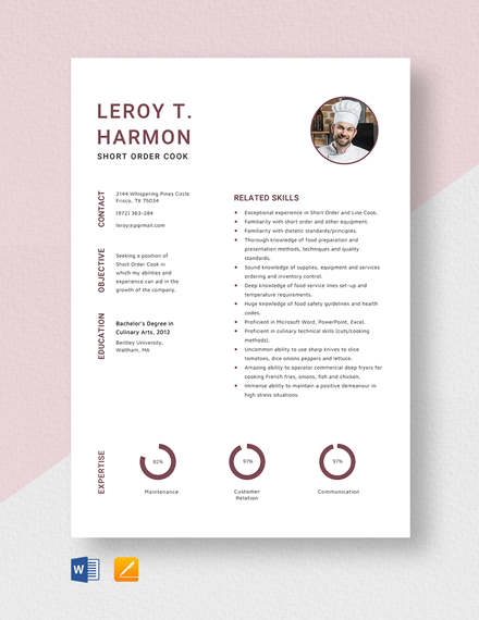 FREE Cook Resume Template - Download in Word, Photoshop, Apple Pages ...