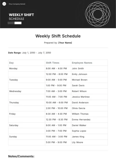 Free Weekly Shift Schedule Template to Edit Online