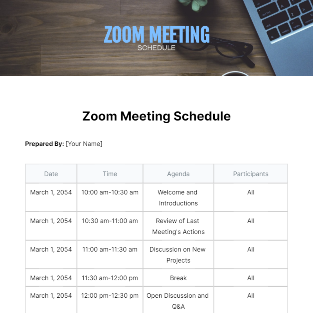 Zoom Meeting Schedule Template