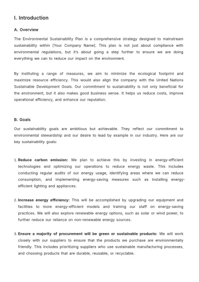 Free Administration Environmental Sustainability Plan Template to Edit Online