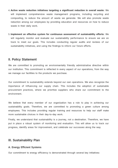 Free Administration Environmental Sustainability Plan Template to Edit Online