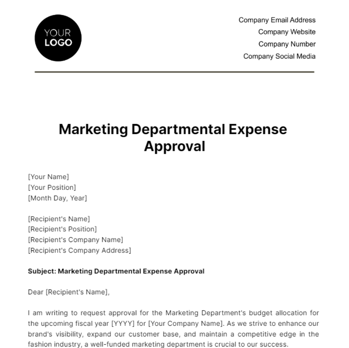 Free Marketing Departmental Expense Approval Template