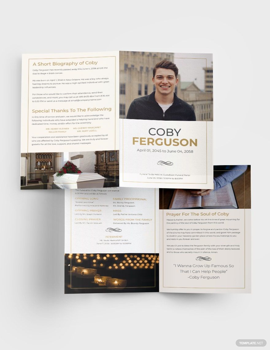 Order Of Service Funeral Program Bi-Fold Brochure Template