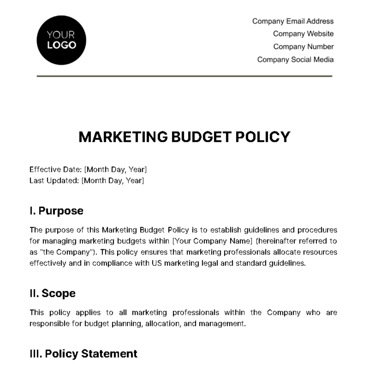 Free Marketing Budget Policy Template