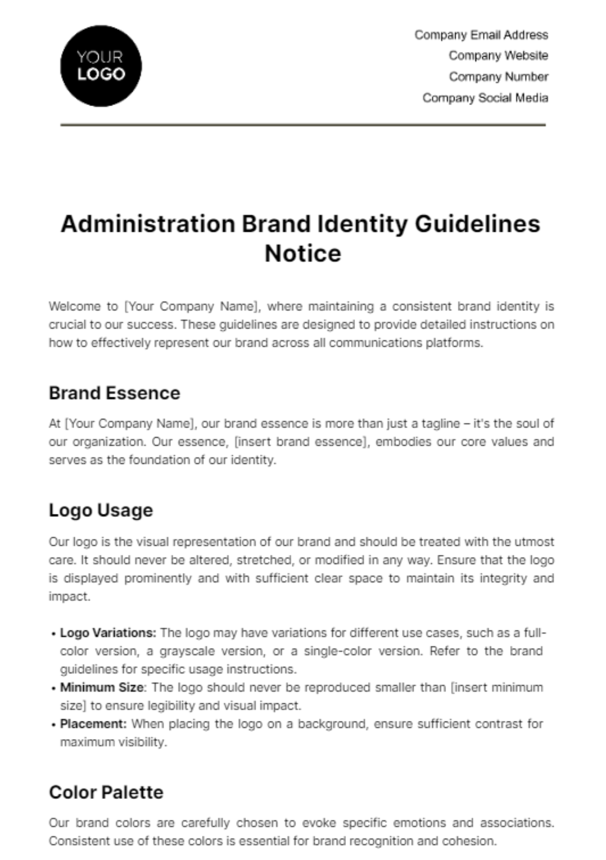 Administration Brand Identity Guidelines Notice Template