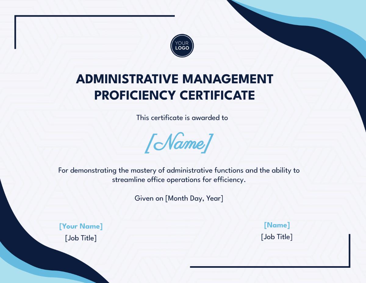 Administrative Management Proficiency Certificate Template