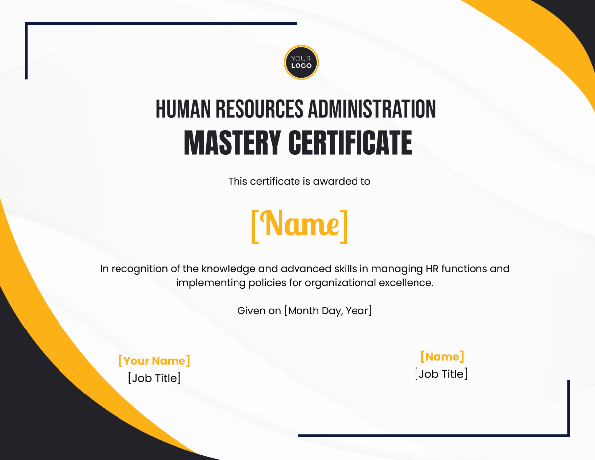 Human Resources Administration Mastery Certificate Template