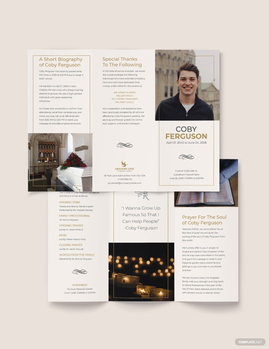 Order Of Service Funeral Program Tri-Fold Brochure Template in Word, Google Docs, Illustrator, PSD, Apple Pages, Publisher