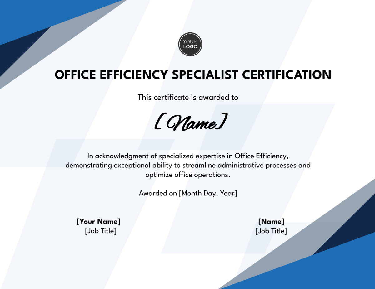 Office Efficiency Specialist Certification Template