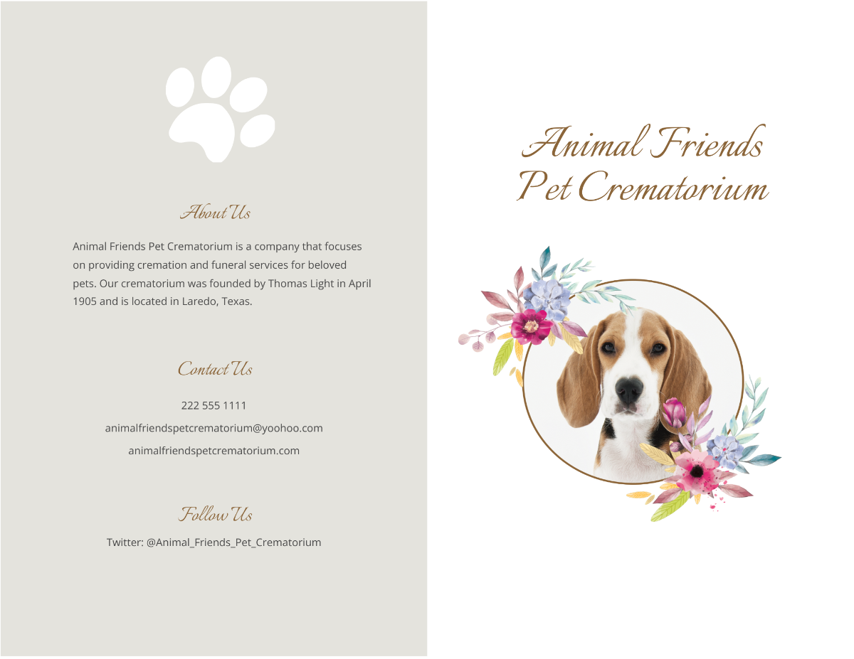 Pet Cremation Funeral Bi-Fold Brochure Template