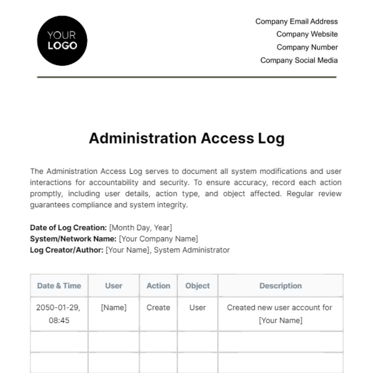 Administration Access Log Template - Edit Online & Download Example ...