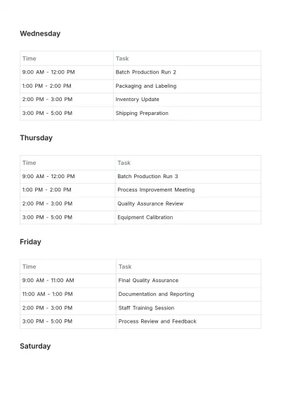 Free Weekly Production Schedule Template to Edit Online